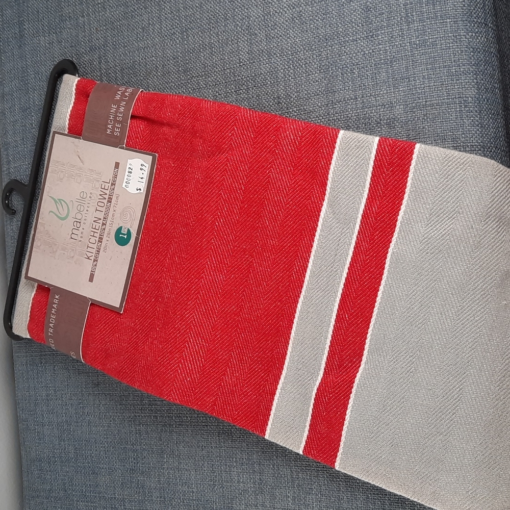 Cotton Kitchen Dish Towel Mabelle Red Gray Urban Farmhouse Design